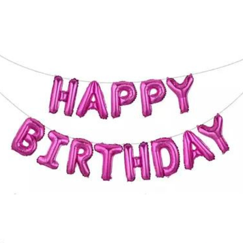 Фольгований надпис "Нappy Birthday", висота літери 40 см, фуксія 3.0104 фото