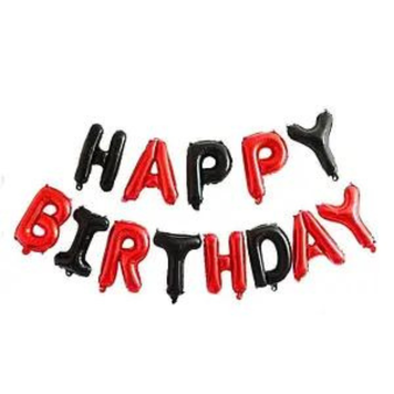 Фольгований надпис "Нappy Birthday", висота літери 40 см, червоно-чорний 3.0119 фото