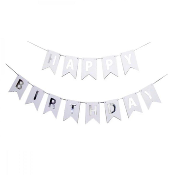 Прапорці "Нappy Birthday", білий зі сріблом, 2 м (16&times;12 см)  3.0038 фото