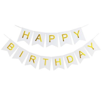 Прапорці "Нappy Birthday", білий із золотом, 2 м (16&times;12 см)  3.0039 фото