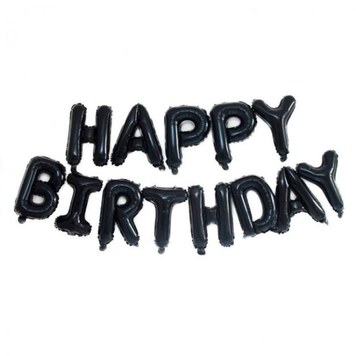 Фольгований надпис "Нappy Birthday", висота літери 40 см, чорний 3.0108 фото