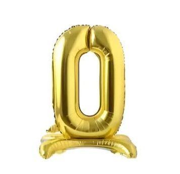 Куля фольгована фігурна "Цифра 0 на підставці", 80 см, Золото 45749986 фото