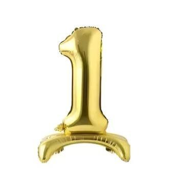 Куля фольгована фігурна "Цифра 1 на підставці", 80 см, Золото 1147992 фото