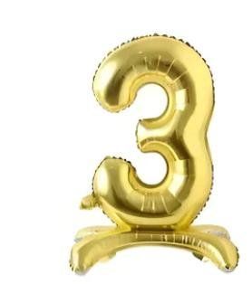 Куля фольгована фігурна "Цифра 3 на підставці", 80 см, Золото 24521663 фото