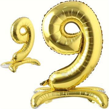 Куля фольгована фігурна "Цифра 9 на підставці", 80 см, Золото 5597956 фото