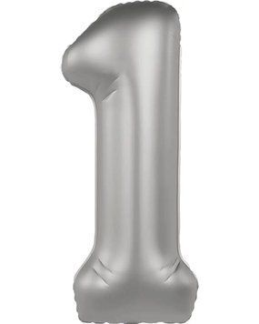Куля фольгована фігурна Flexmetal Matte Slim "Цифра 1", Місячне срібло, 100 см 3484730 фото