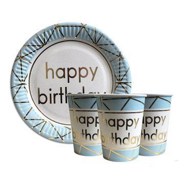 Набір посуду паперовий одноразовий "Блакитний Happy Birthday", 10 персон 4.0053 фото