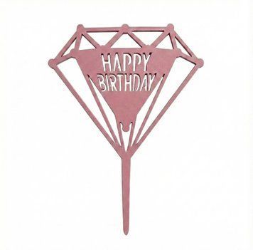 Топер для торта Happy Birthday Діамант, рожевий, 16*10.5 см 4.0090 фото